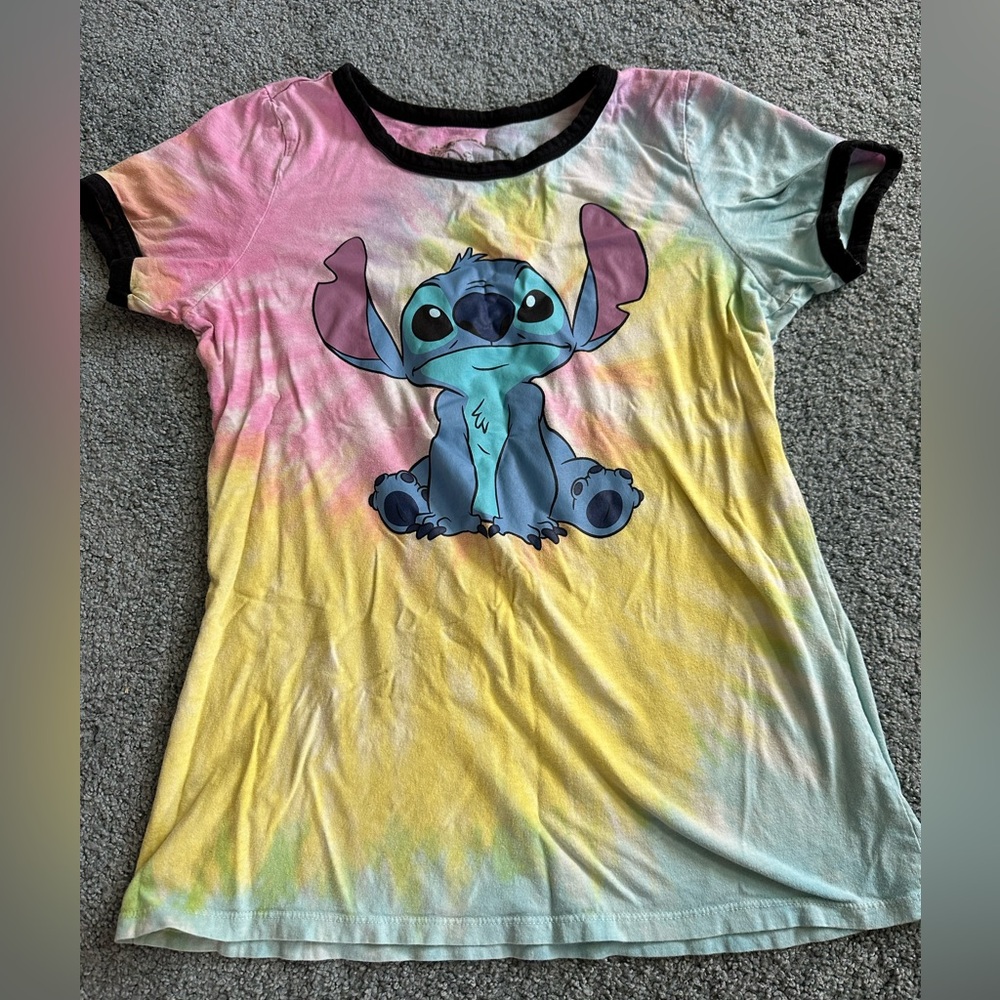 Tie-dye lilo and stitch cotton t shirt